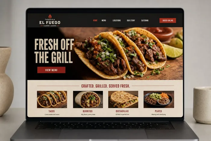 Sample carne asada taqueria website design by Next Level Meats