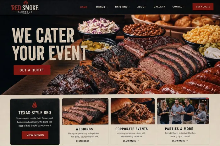 Sample BBQ catering website design with an inquiry form