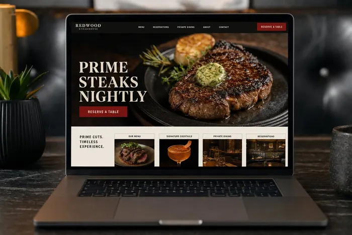 Sample steakhouse website design with reservations